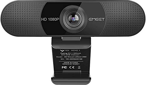 EMEET Full HD Webcam - C960 1080P Webcam mit Objektivabdeckung & Dual Mikrofon, 90 ° Streaming Kamera mit Automatische Lichtkorrektur, Plug & Play, für Linux, Win10, Mac OS