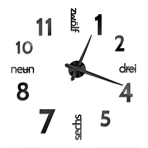 Cander Berlin MNU 0180 S XXL 3D Schwarze Riesen Designer Wanduhr Wohnzimmer Dekoration Wandtatoo mit deutschem Zifferblatt aus Acryl