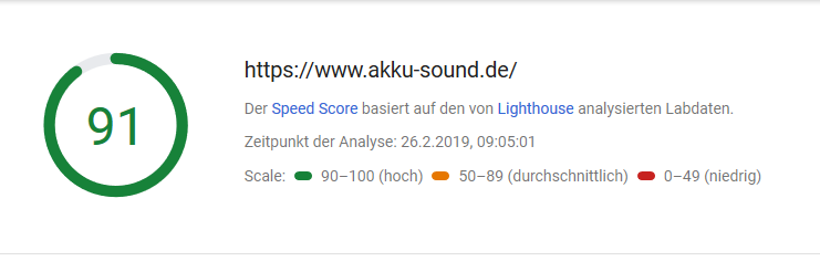 Ergebnis Pagespeed Webseite